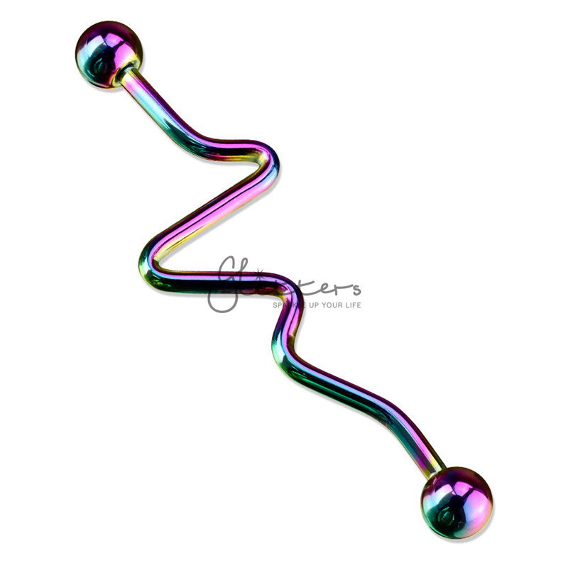 Titanium IP Over Surgical Steel Zig Zag Industrial Barbells - Rainbow/Multi-Body Piercing Jewellery, Industrial Barbell-ib0002-Z1-Glitters