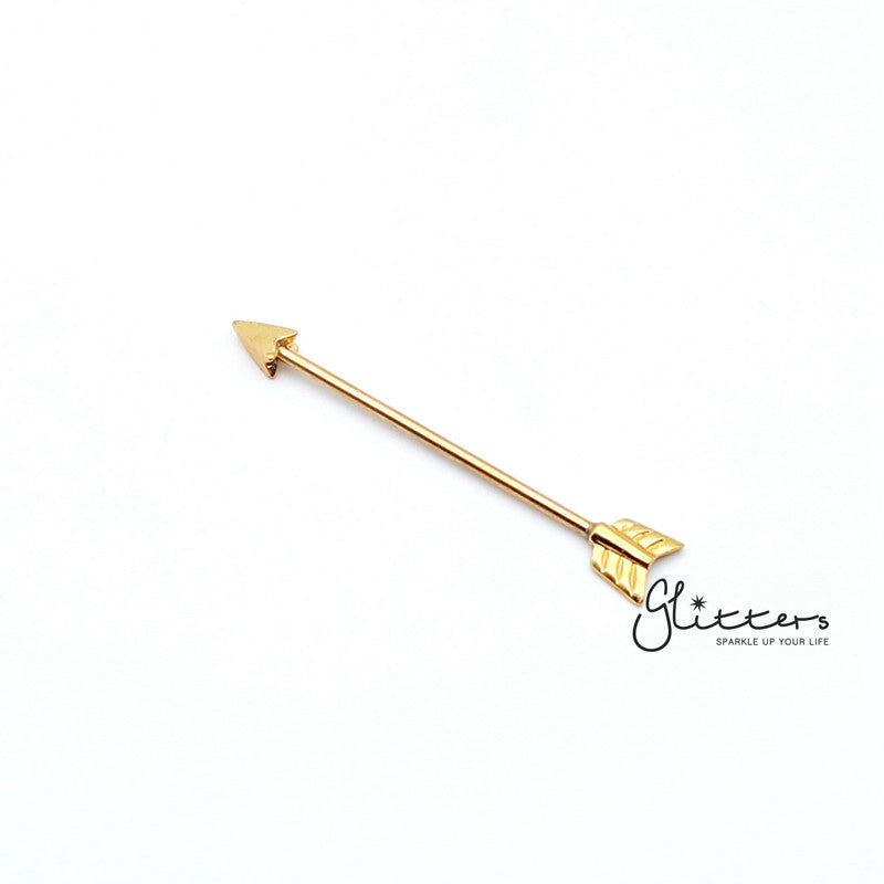 14GA Surgical Steel Arrow Industrial Barbells - Gold | Black-Body Piercing Jewellery, Industrial Barbell-ib0002-arrow-3-Glitters