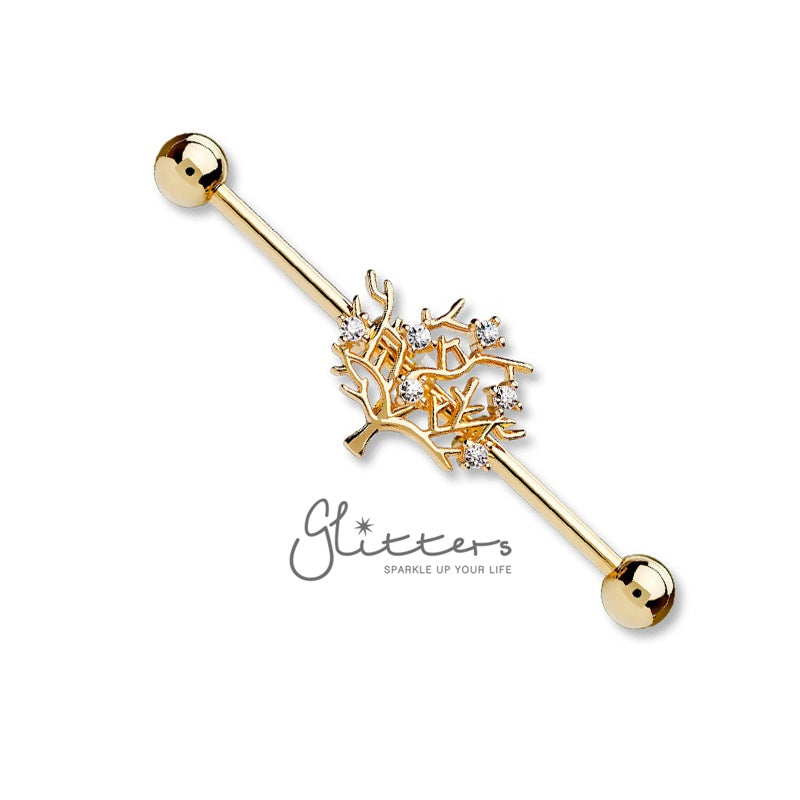 Surgical Steel Industrial Barbells with Multi CZ Set Life of Tree-Rose Gold-Body Piercing Jewellery, Cubic Zirconia, Industrial Barbell-ib0003-tree-rg-1_83065b19-1b42-4fd5-a4e4-052d7a2108cc-Glitters