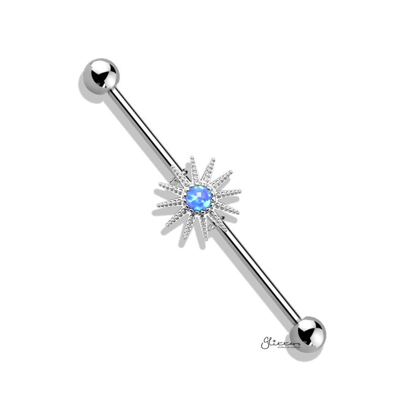 Blue Opal Sunburst Industrial Barbell-Body Piercing Jewellery, Industrial Barbell-ib0040B-Glitters