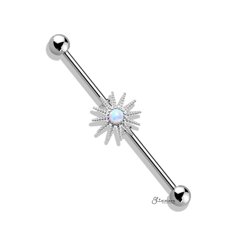 White Opal Sunburst Industrial Barbell-Body Piercing Jewellery, Industrial Barbell-ib0040WT-Glitters