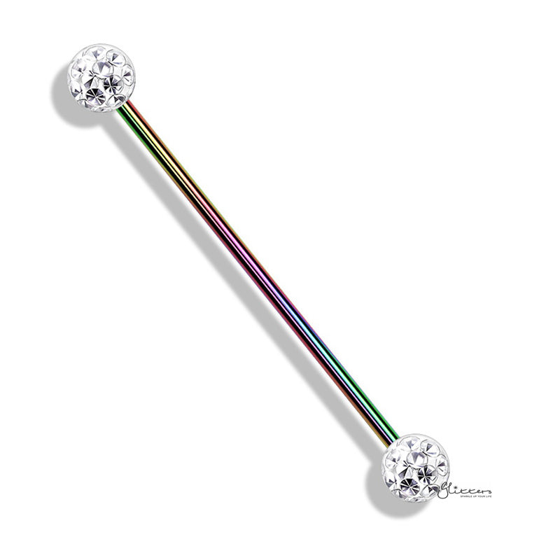 Epoxy Covered Crystal Paved Balls Industrial Barbell - Rainbow-Body Piercing Jewellery, Industrial Barbell-ib0042-M-Glitters
