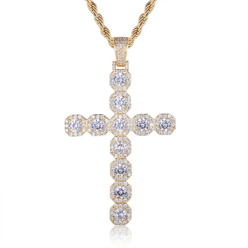 Iced Out Cross Pendant - Gold-Hip Hop, Hip Hop Pendant, Iced Out, Jewellery, Men's Necklace, Necklaces, Pendants, Women's Jewellery, Women's Necklace-nk1057-gc-800-Glitters