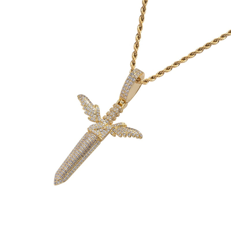 Iced Out Sword Pendant - Gold-Hip Hop, Hip Hop Pendant, Iced Out, Men's Necklace, Necklaces, Pendants-nk1070-g3-800-Glitters