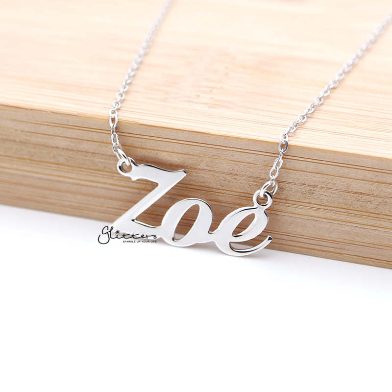 Personalized Sterling Silver Name Necklace - Font 1-name necklace, Personalized, Silver name necklace-nnk01_F01_Zoe-Glitters