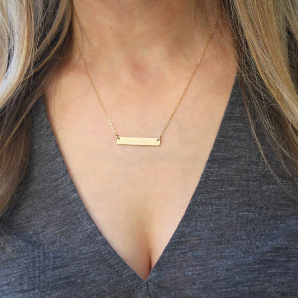24K Gold Plated over Sterling Silver Horizontal Bar Necklace-Medium-Bar Necklace, Gift Box, Jewellery, Necklaces, Personalized, Sterling Silver Necklaces, Women's Jewellery-nnk02-bar02-Glitters