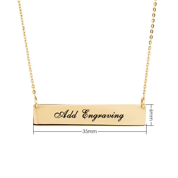 Personalized 24K Gold Plated Sterling Silver Horizontal Name Bar Necklace - Medium-Engraving, name bar necklace, name necklace, Personalized-nnk02-bar_med_en-Glitters