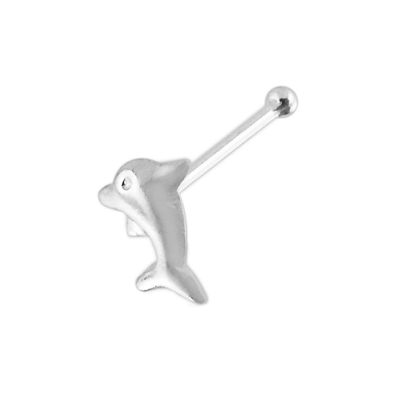 Sterling Silver Dolphin Nose Pin Stud-Body Piercing Jewellery, Nose Piercing Jewellery, Nose Studs, Sale-ns0020_1-Glitters