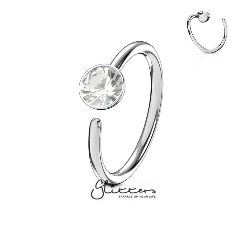 20 Gauge Surgical Steel Single Clear Gem End Bendable Nose Ring-Body Piercing Jewellery, Crystal, Cubic Zirconia, Nose Piercing, Nose Piercing Jewellery, Nose Ring-ns00401-Glitters