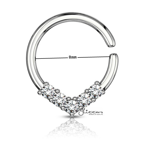 5 CZ Set V Shaped on Round Bendable Rings - Silver | Gold | Rose Gold-Body Piercing Jewellery, Cartilage, Cubic Zirconia, Nose, Septum Ring-ns0082_S_New-Glitters