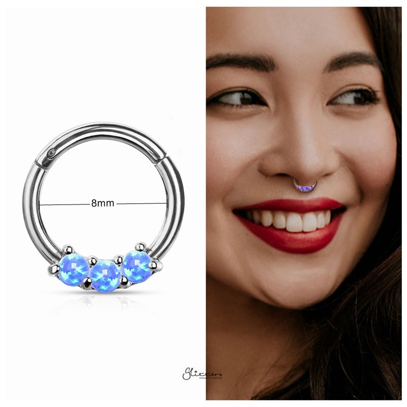 3-Opal Set Hinged Segment Hoop Ring - Blue-Body Piercing Jewellery, Cartilage, Daith, Nose, Septum Ring-1_New-Glitters