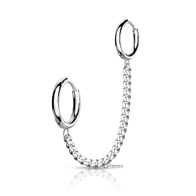 316L Surgical Steel Chain Linked Ear Huggie Hoops - Silver-Body Piercing Jewellery, Ear Chain, Ear Cuffs, Earrings, Jewellery-ns0105s-Glitters