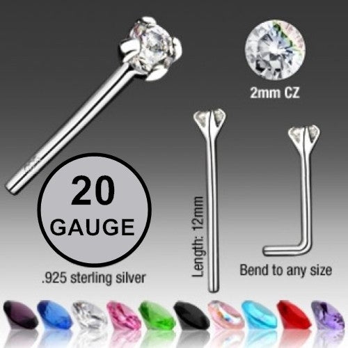 Sterling Silver Bendable Nose Studs with 2mm C.Z-Best Sellers, Body Piercing Jewellery, Nose Piercing Jewellery, nose pin, Nose Studs-ns021-Glitters
