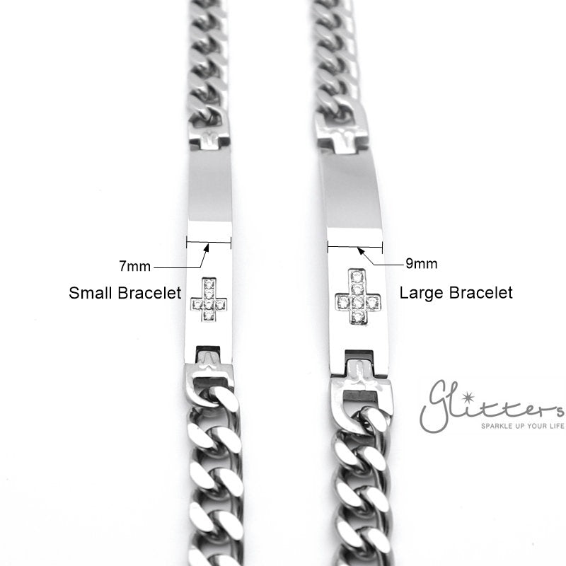 Stainless Steel Men's ID Bracelet with Cubic Zirconia Cross + Engraving-Engraved Bracelet, Engraving, Personalized-sb0024_3__New_f5daa998-6b5d-4424-92ee-fcd5a8de6cf6-Glitters