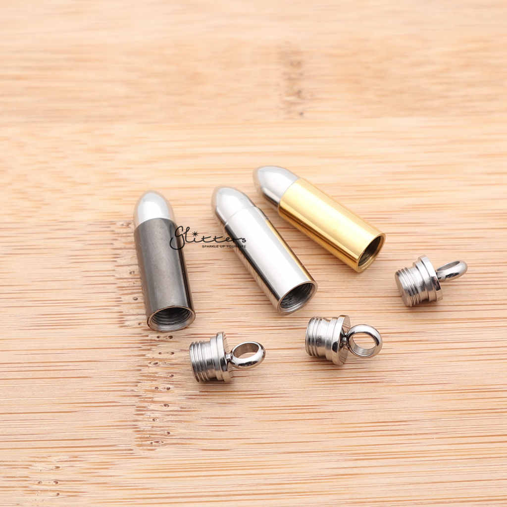 Stainless Steel Openable Bullet Pendant - Keepsake | Memorial-Jewellery, Men's Jewellery, Men's Necklace, Necklaces, Pendants, Stainless Steel, Stainless Steel Pendant-sp0244_-1000-01-Glitters