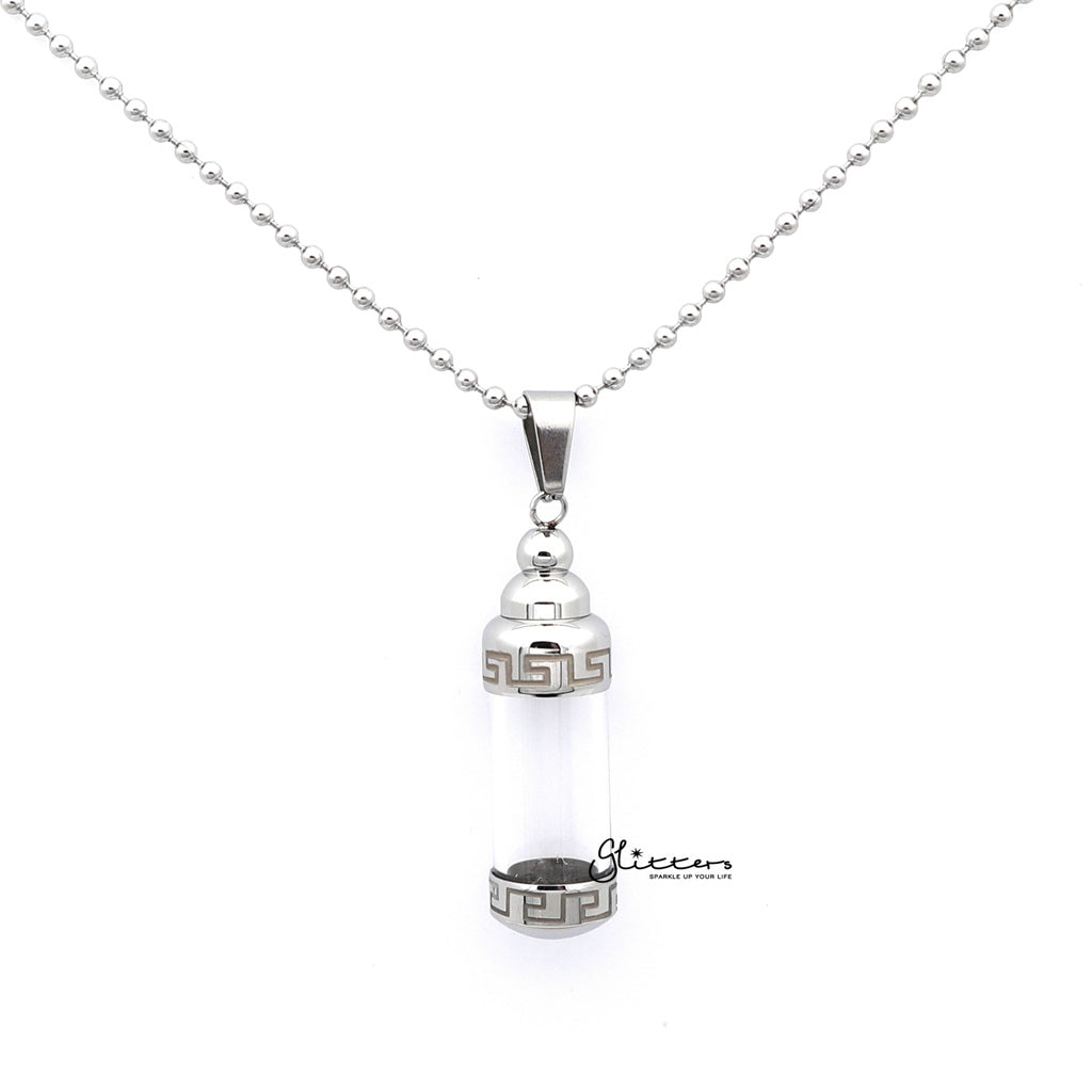 Stainless Steel Screw On Glass Bottle Pendant with Greek Pattern-Jewellery, Men's Jewellery, Men's Necklace, Necklaces, Pendants, Stainless Steel, Stainless Steel Pendant-sp0249_1000-01-Glitters