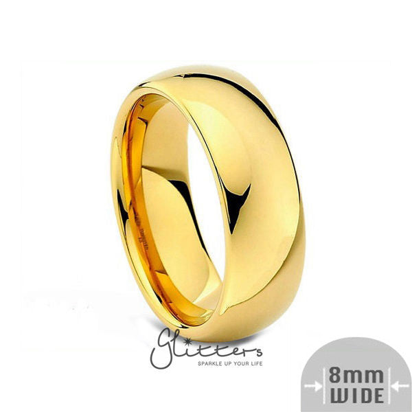 24K Gold Ion Plated over Stainless Steel 8mm Wide Glossy Mirror Polished Plain Band Ring-Jewellery, Men's Jewellery, Men's Rings, Plain Band, Rings, Stainless Steel, Stainless Steel Rings-sr0070-1-Glitters