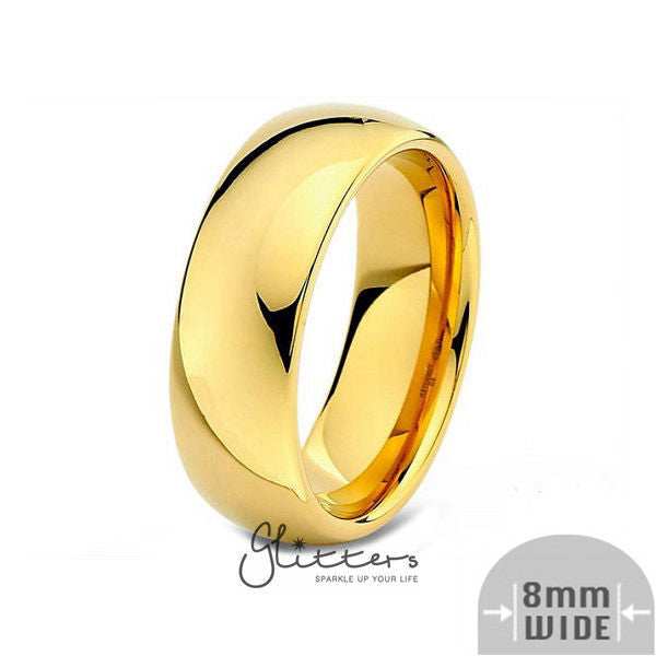 24K Gold Ion Plated over Stainless Steel 8mm Wide Glossy Mirror Polished Plain Band Ring-Jewellery, Men's Jewellery, Men's Rings, Plain Band, Rings, Stainless Steel, Stainless Steel Rings-sr0070-2-Glitters