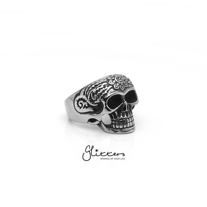 Stainless Steel Decorated Day of the Dead Sugar Skull Ring-Jewellery, Men's Jewellery, Men's Rings, Rings, Stainless Steel, Stainless Steel Rings-sr0142_3-Glitters