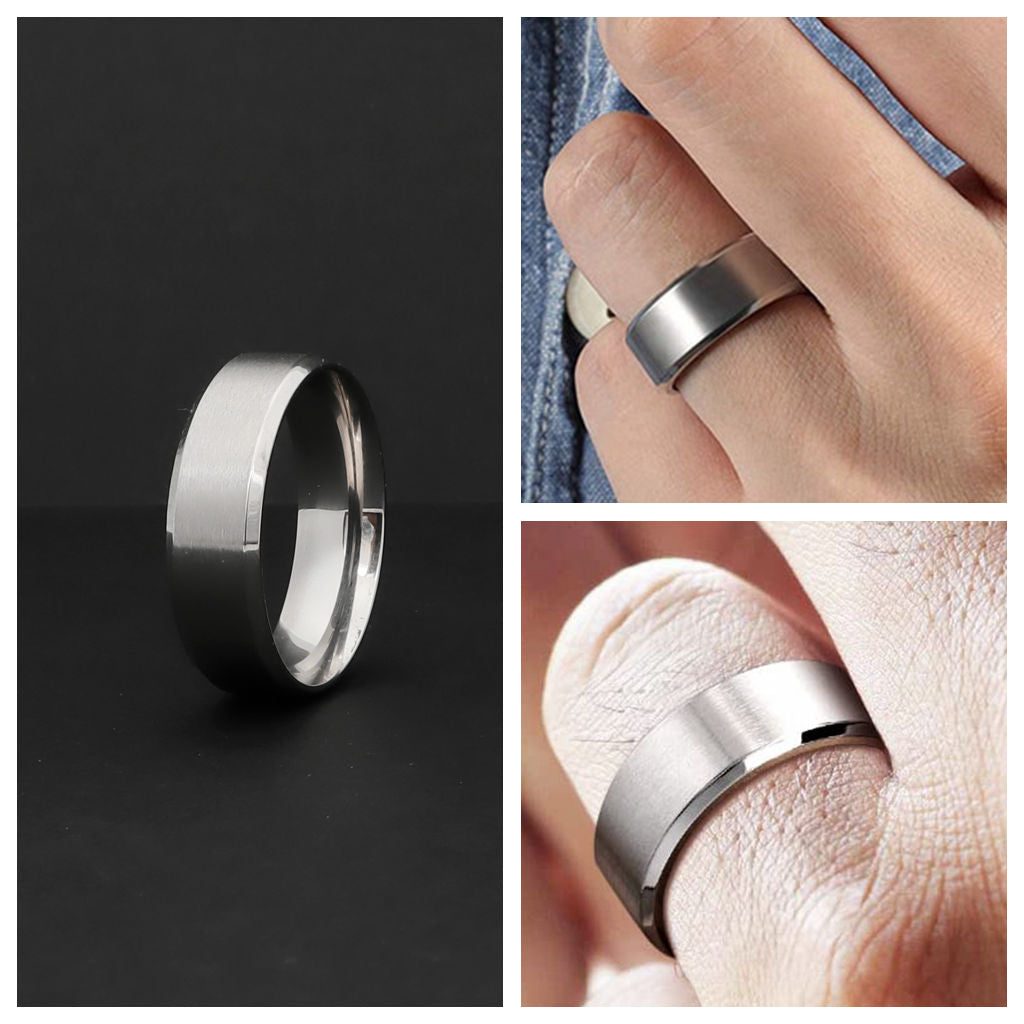 Stainless Steel 8mm Wide Beveled Edge Band Ring-Jewellery, Men's Jewellery, Men's Rings, Rings, Stainless Steel, Stainless Steel Rings-sr0218-4-Glitters
