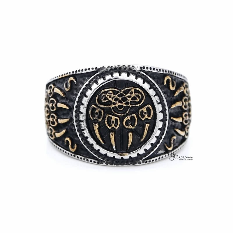 Gold Claws on Black Circle Two Tone Stainless Steel Men's Ring-Jewellery, Men's Jewellery, Men's Rings, Rings, Stainless Steel, Stainless Steel Rings-sr0272-1_1-Glitters