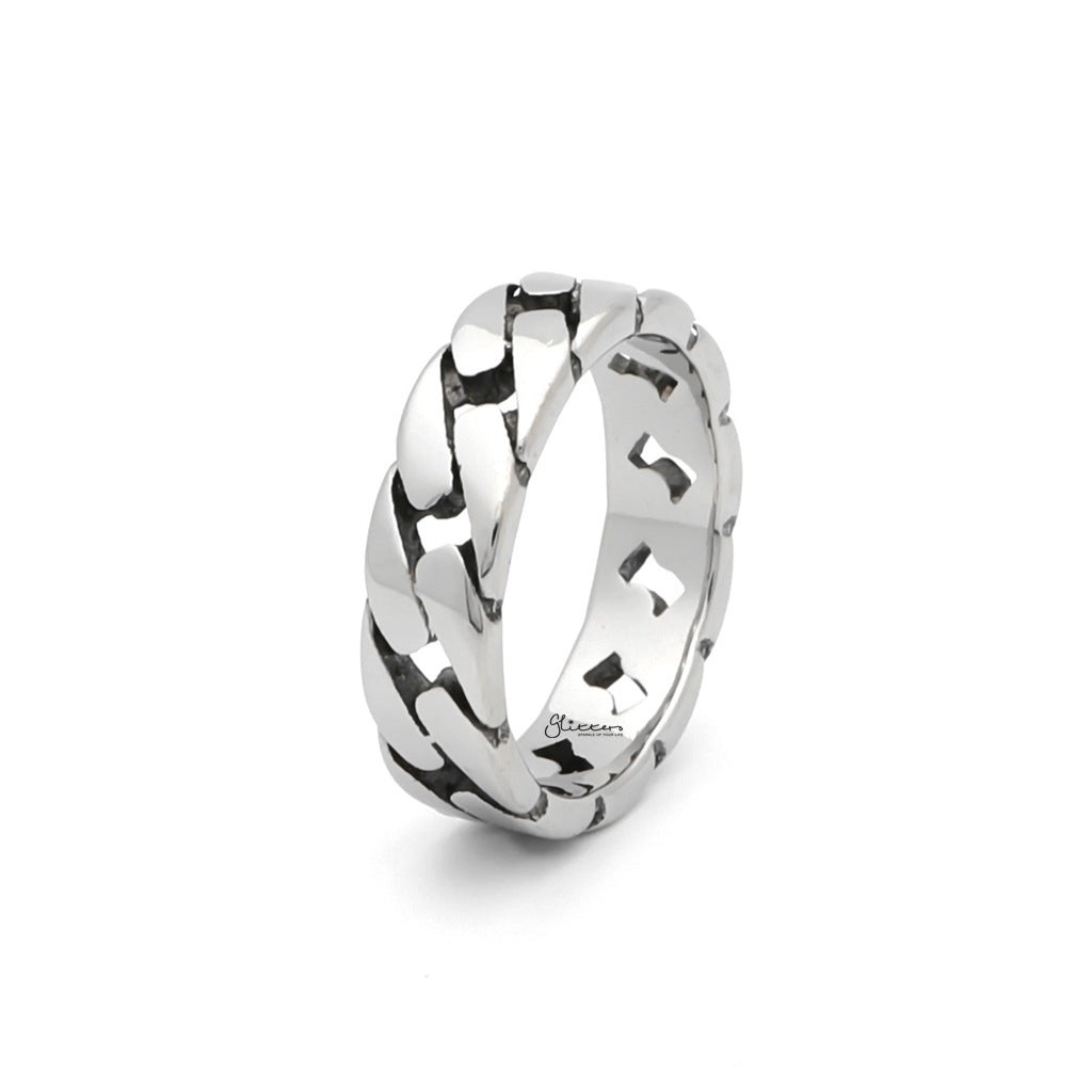 Stainless Steel Cuban Curb Chain Link Ring - Silver-Jewellery, Men's Jewellery, Men's Rings, Rings, Stainless Steel Rings-sr0309-1_1-Glitters
