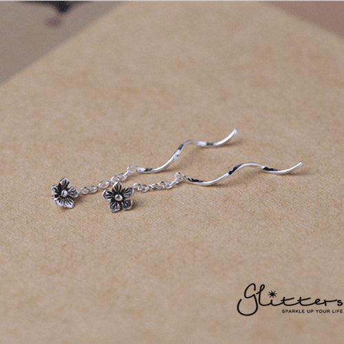 Sterling Silver Flower Ear Threader-Chain Earring, Drop Earring, Earrings, Jewellery, Women's Earrings, Women's Jewellery-sse0008-3-Glitters