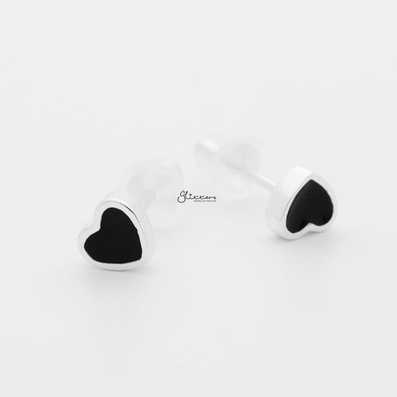 925 Sterling Silver Black Center Heart Shape Stud Earrings-earrings, Jewellery, Stud Earrings, Women's Earrings, Women's Jewellery-sse0092-2_800-Glitters