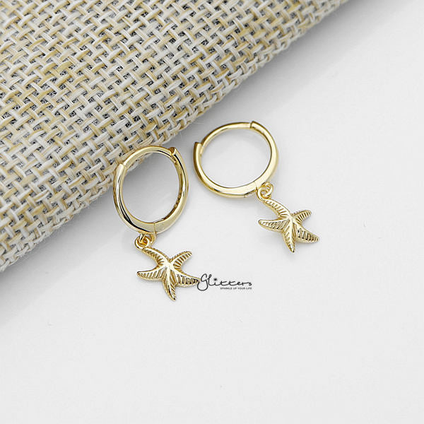 925 Sterling Silver Dangle Starfish One-Touch Huggie Hoop Earrings-earrings, Hoop Earrings, Jewellery, Women's Earrings, Women's Jewellery-sse0383g_600-Glitters