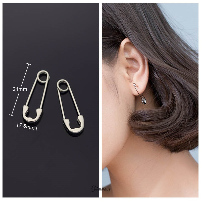 Sterling Silver Safety Pin Earrings - Silver-earrings, Hoop Earrings, Jewellery, Women's Earrings, Women's Jewellery-sse0395-s-2_New-Glitters