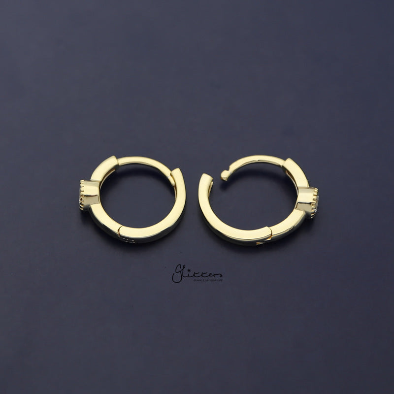 Round C.Z Centred Sterling Silver One-Touch Huggie Hoop Earring - Gold