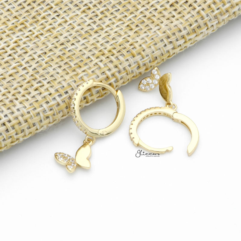 Butterfly Charm Huggie Hoop Earrings - Gold-Cubic Zirconia, earrings, Hoop Earrings, Jewellery, Women's Earrings, Women's Jewellery-sse0430-g3_1-Glitters