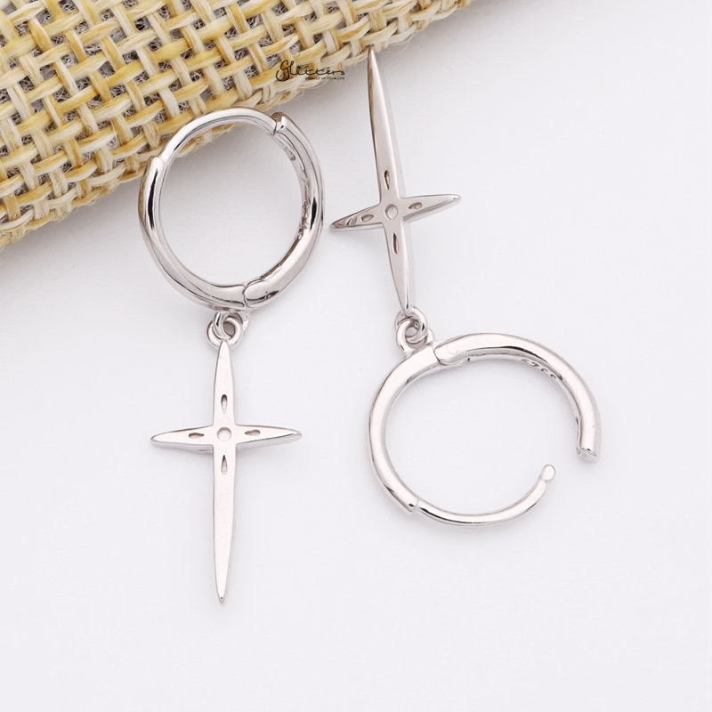 Sterling Silver Cross Charm Huggie Hoop Earrings - Silver-earrings, Hoop Earrings, Jewellery, Women's Earrings, Women's Jewellery-sse0437-s3_800-Glitters