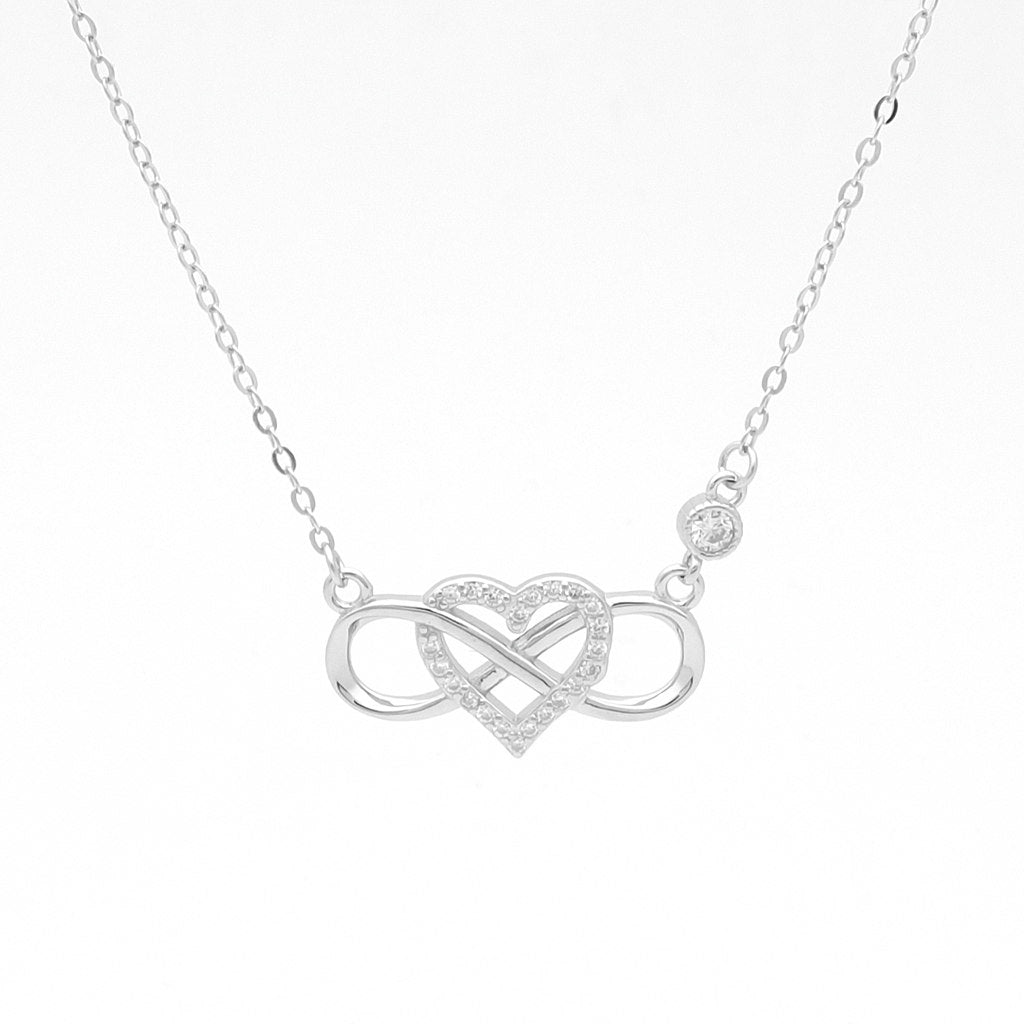Sterling Silver Infinity with C.Z Heart Necklace - Silver-Cubic Zirconia, Jewellery, Necklaces, New, Sterling Silver Necklaces, Women's Jewellery, Women's Necklace-ssp0177-1_1-Glitters
