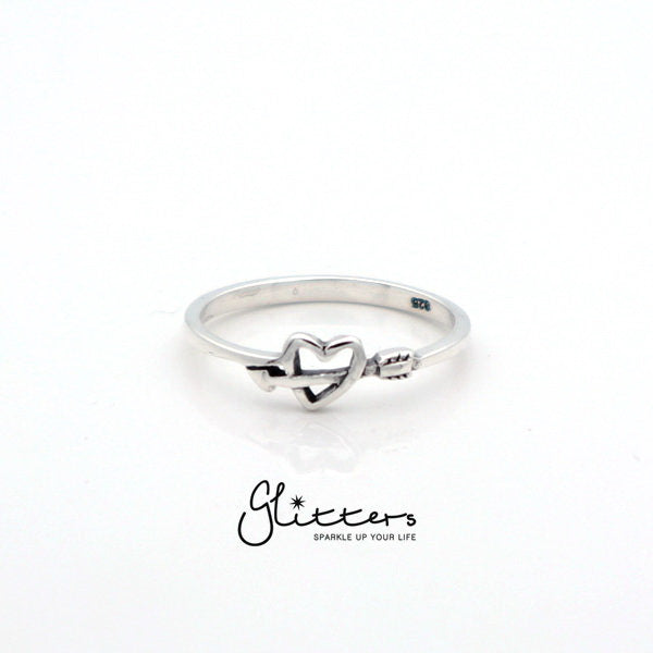 Sterling Silver Heart and Arrow Women's Rings-Jewellery, Rings, Sterling Silver Rings, Women's Jewellery, Women's Rings-ssr0027-2-Glitters
