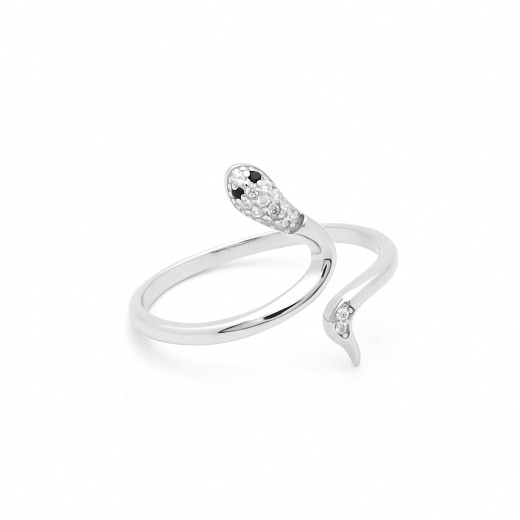 CZ Snake Sterling Silver Ring-Cubic Zirconia, Jewellery, New, Rings, Sterling Silver Rings, Women's Jewellery, Women's Rings-ssr0075-4_1-Glitters