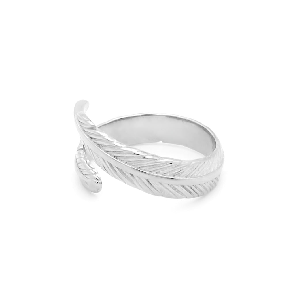Sterling Silver Feather Adjustable Ring-Jewellery, New, Rings, Sterling Silver Rings, Women's Jewellery, Women's Rings-ssr0076-2-1-Glitters