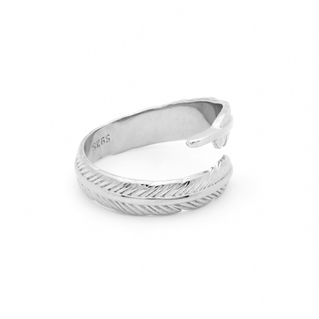 Sterling Silver Feather Adjustable Ring-Jewellery, New, Rings, Sterling Silver Rings, Women's Jewellery, Women's Rings-ssr0076-3_1-Glitters