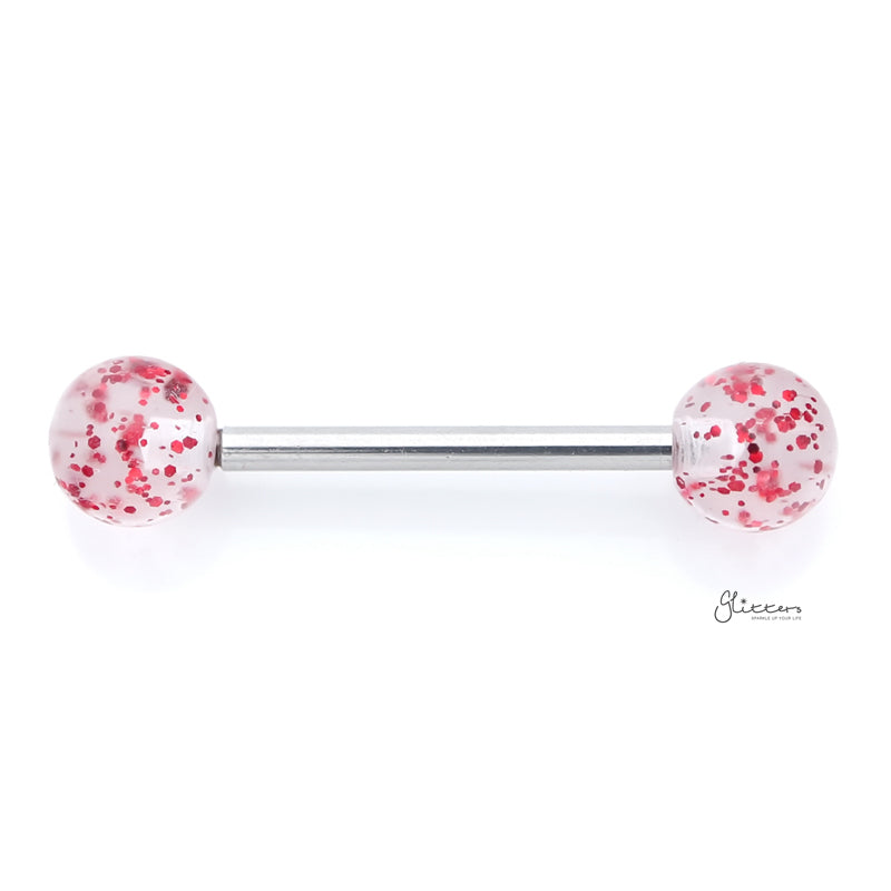 Glitters Acrylic Ball Tongue Barbell - Red-Body Piercing Jewellery, Glitters, Tongue Bar-tr0001-NG-R111-Glitters