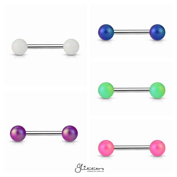Matte Finish Pearlish Ball with 316L Surgical Steel Tongue Barbells-Body Piercing Jewellery, Tongue Bar-tr0001-pearlish-all-Glitters