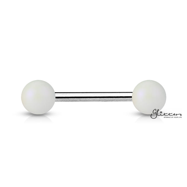 Matte Finish Pearlish Ball with 316L Surgical Steel Tongue Barbells-Body Piercing Jewellery, Tongue Bar-tr0001-pearlish-w-Glitters