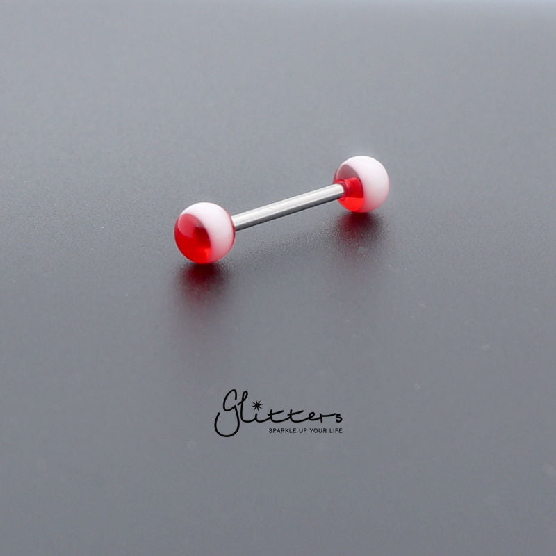 Red Circle Acrylic Ball with Surgical Steel Tongue Bar-Body Piercing Jewellery, Tongue Bar-tr0001_circle_3-Glitters
