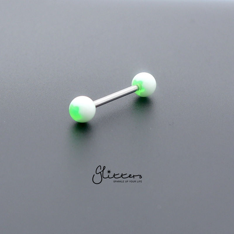 Green Flower Acrylic Ball with Surgical Steel Tongue Bar-Body Piercing Jewellery, Tongue Bar-tr0001_flower_5-Glitters