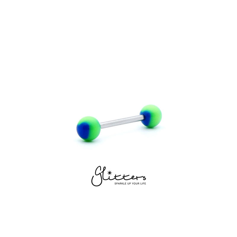 Green Acrylic Ball with Blue Heart Tongue Barbell-Body Piercing Jewellery, Tongue Bar-tr0001_heart_5-Glitters