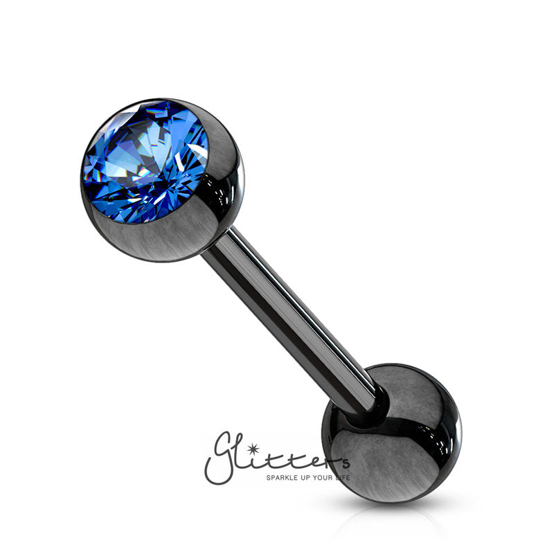 Black Titanium I.P Surgical Steel Tongue Barbells with Press Fit Gem Top Ball-Blue-Body Piercing Jewellery, Crystal, Tongue Bar-tr0003-4-Glitters