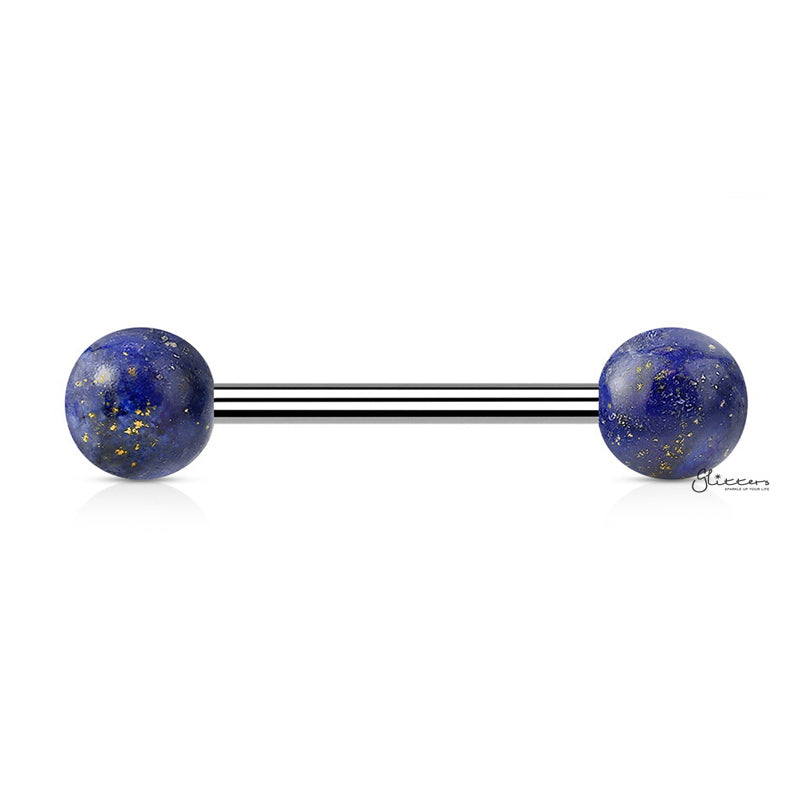 Sodalite Blue Stone Balls Straight Barbell - Tongue | Nipple-Body Piercing Jewellery, Nipple Barbell, Tongue Bar-tr0038-b_1-Glitters