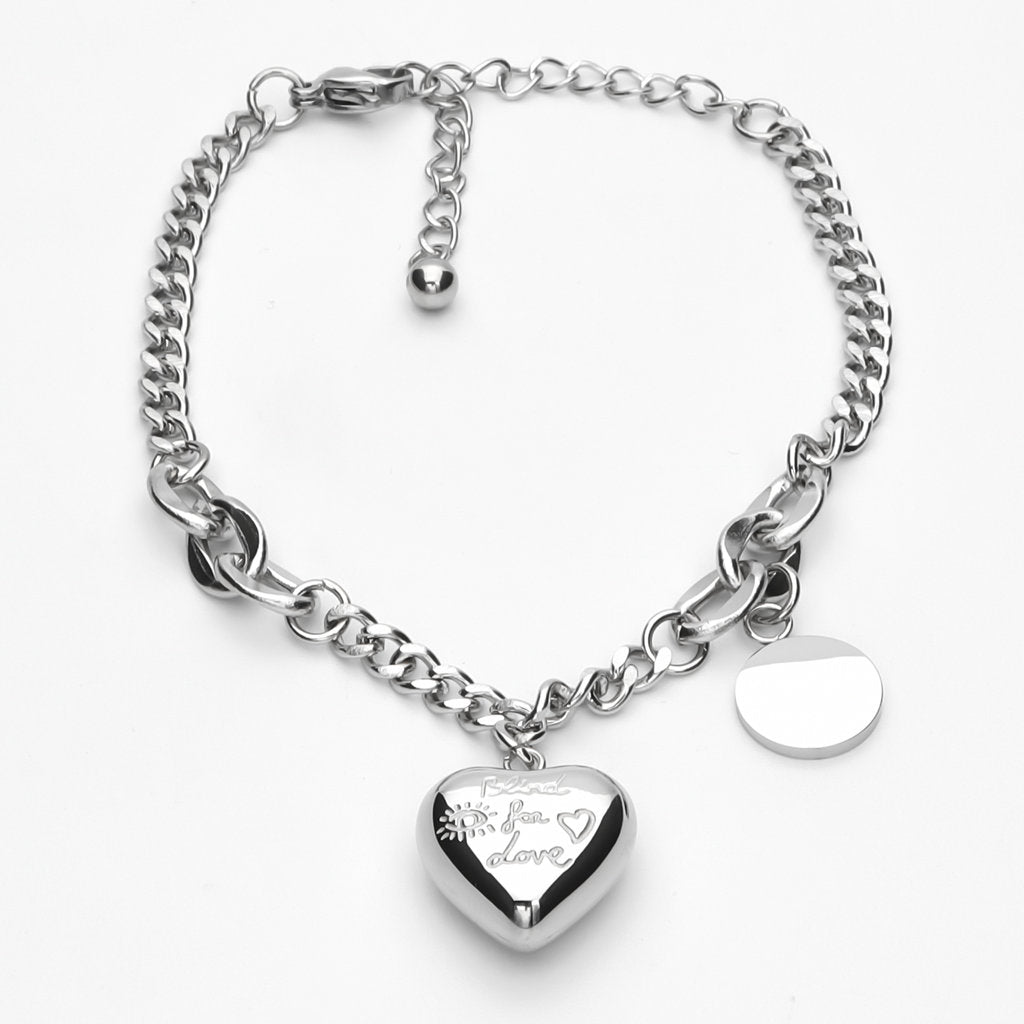 Stainless Steel Women's Bracelet with Dangle Heart Charm - Silver-Bracelets, Jewellery, New, Stainless Steel, Stainless Steel Bracelet, Women's Bracelet, Women's Jewellery-wb0008-s1_1-Glitters