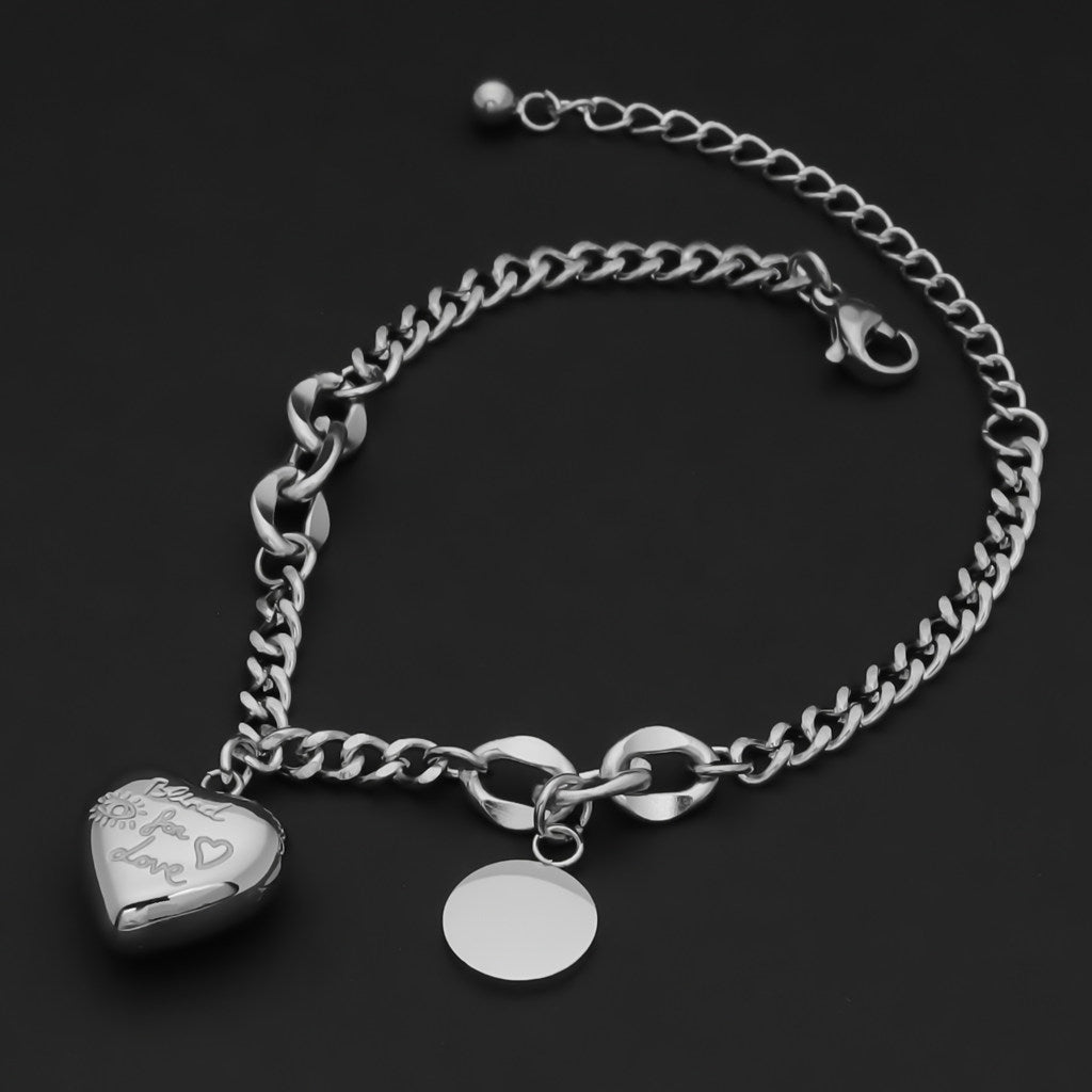 Stainless Steel Women's Bracelet with Dangle Heart Charm - Silver-Bracelets, Jewellery, New, Stainless Steel, Stainless Steel Bracelet, Women's Bracelet, Women's Jewellery-wb0008-s2_1-Glitters